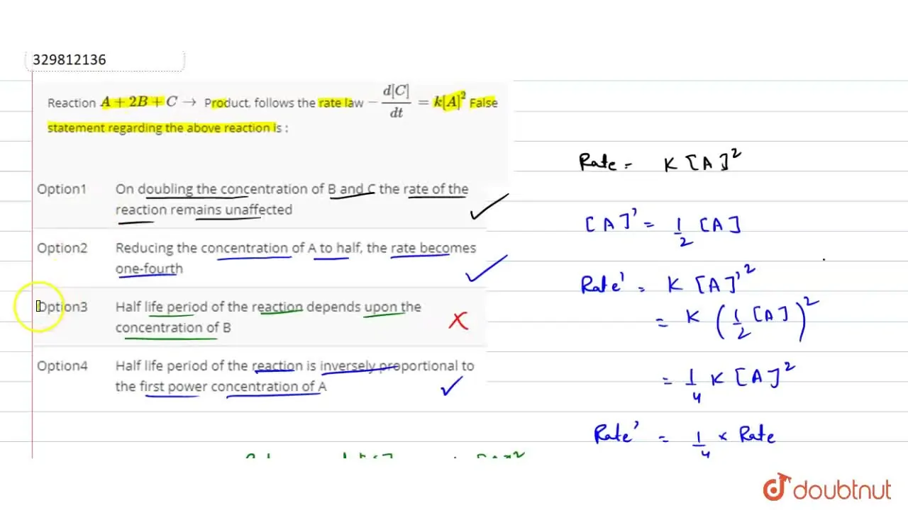 Half Life Period Of The Reaction Depends Upon The Concentration Of B