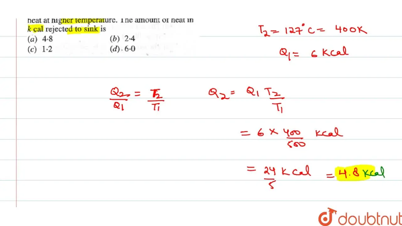 An ideal gas heat engine operates in a Carnot cycle between 227^(@)C a