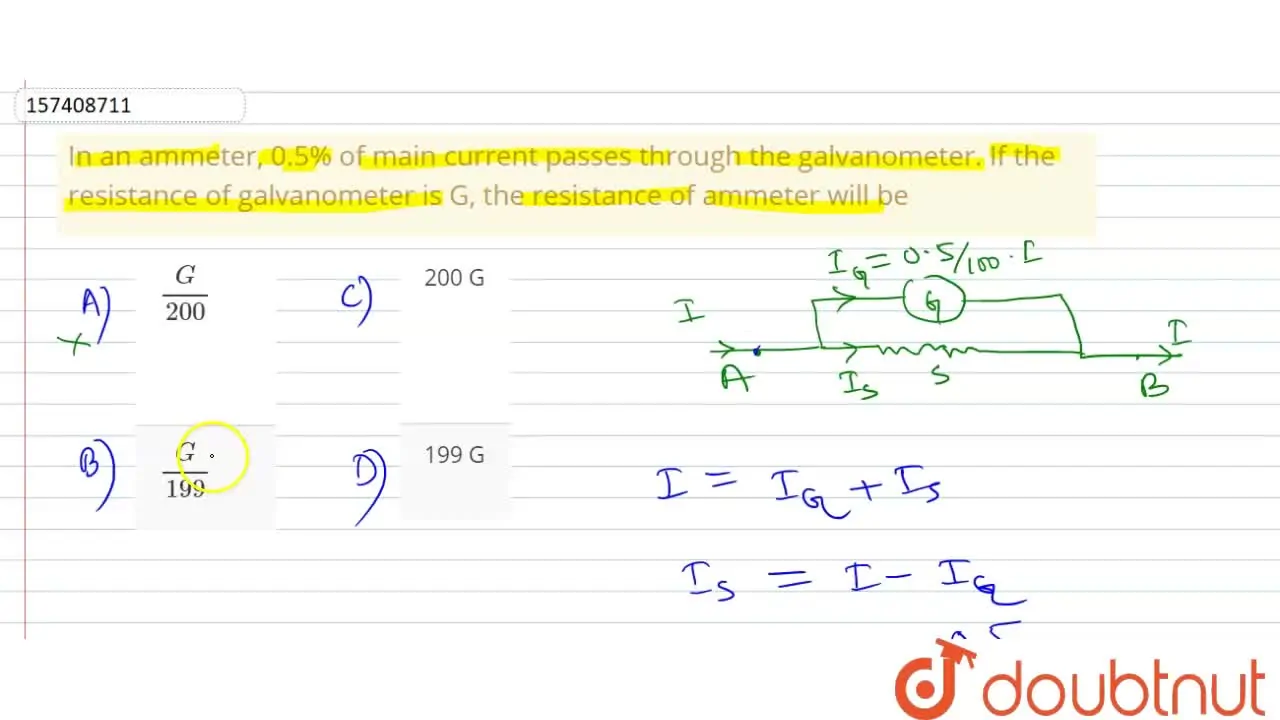 [Bengali] In an ammeter 0.2 of maon current passes through the galvn
