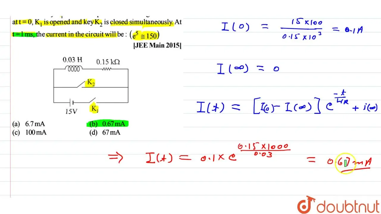 An inductor (L =0.03 H) and a resistor (R = 0.15k(Omega)) are connecte