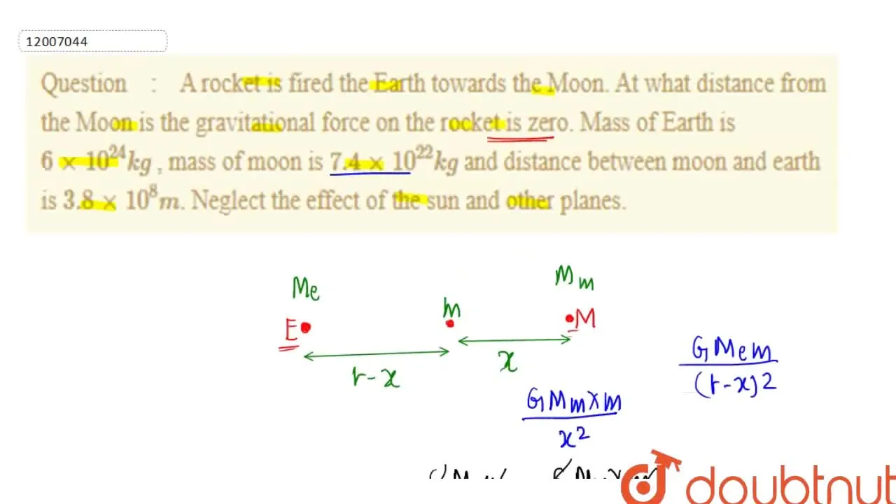 A rocket is fired the Earth towards the Moon. At what distance from th