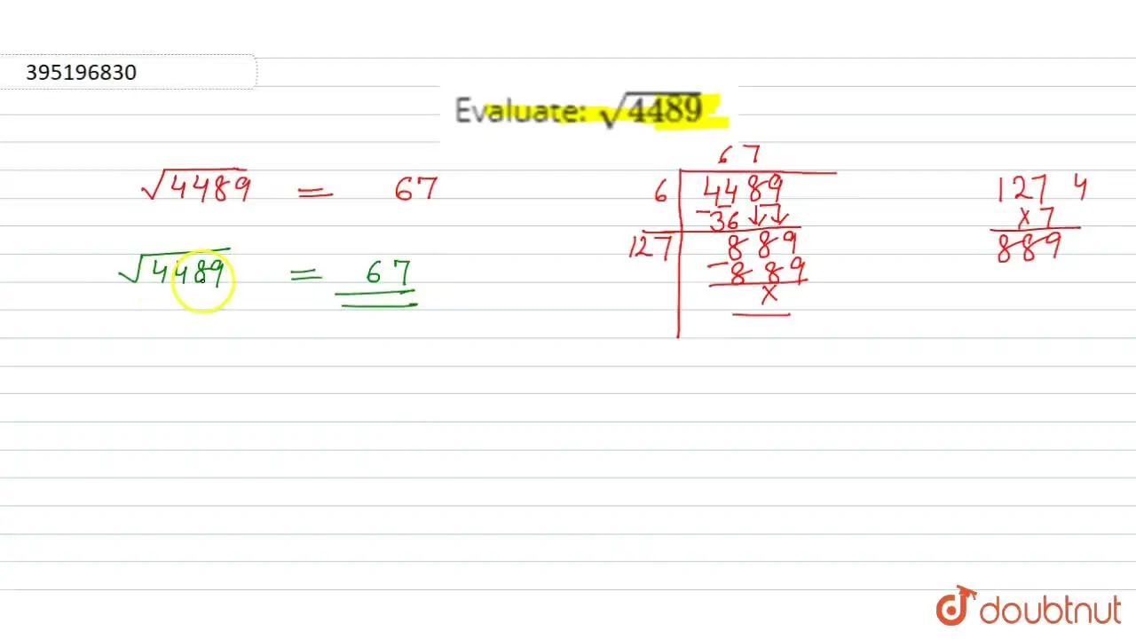 Evaluate: `sqrt (4489)`