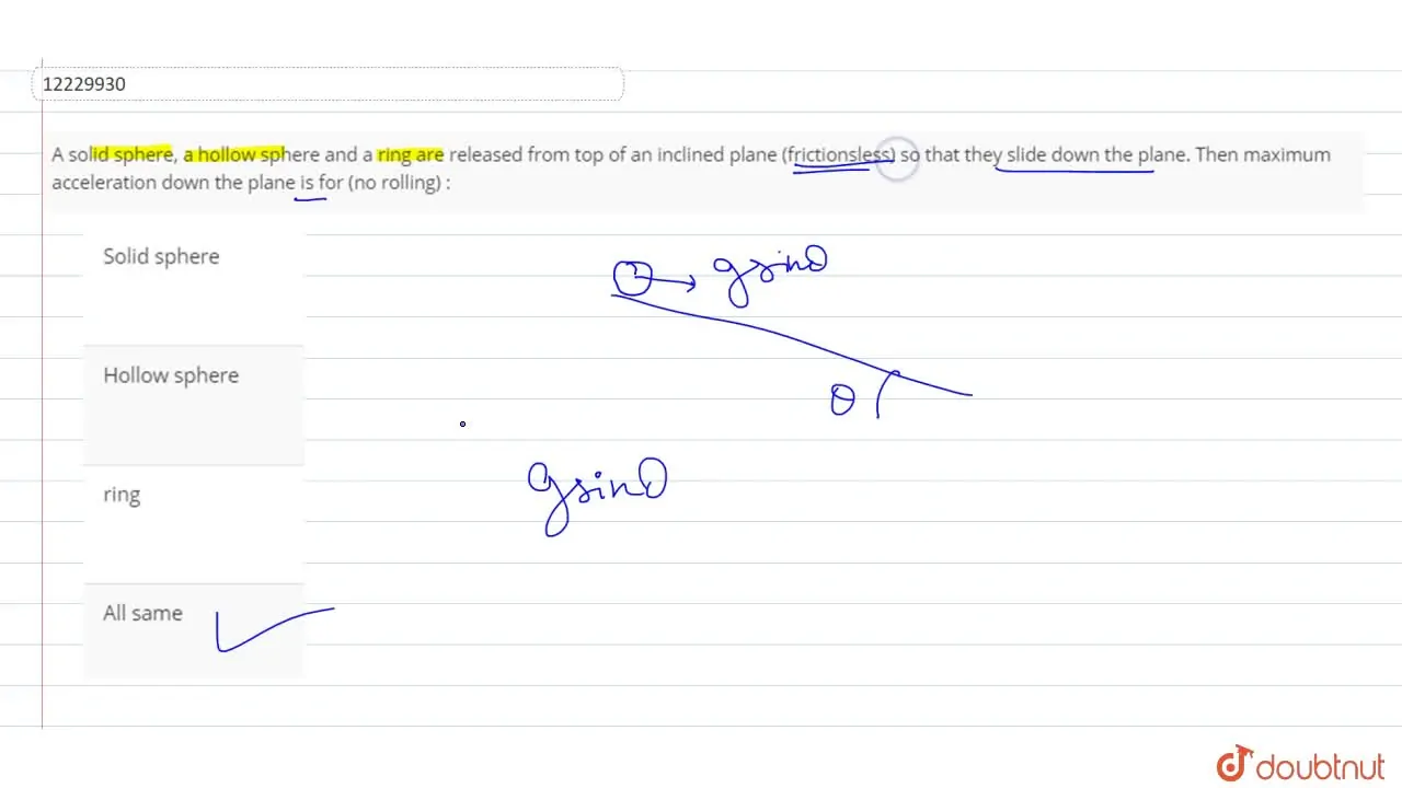 A solid sphere, a hollow sphere and a ring are released from top of an