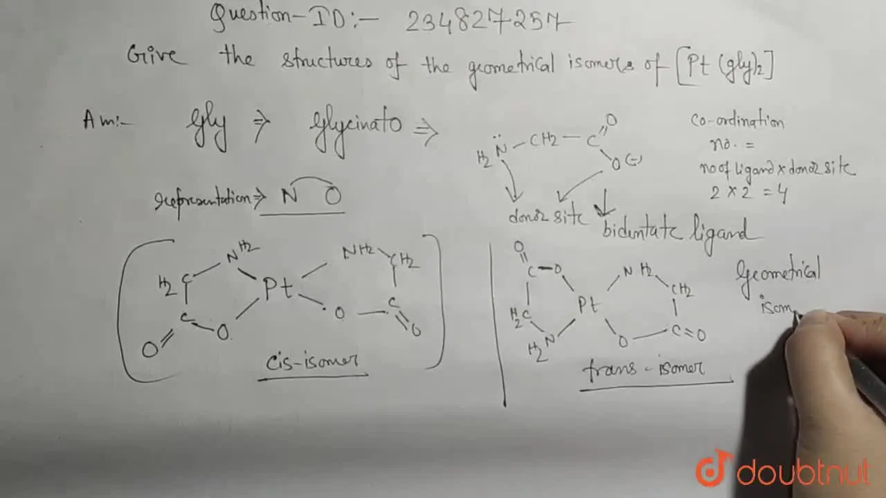 [Bengali] Give the structures of the geometrical isomers of [Pt(gly)(2