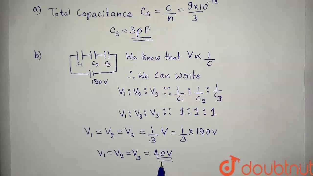 Three capacitors each of capacitance 9pF are connected in series. (a