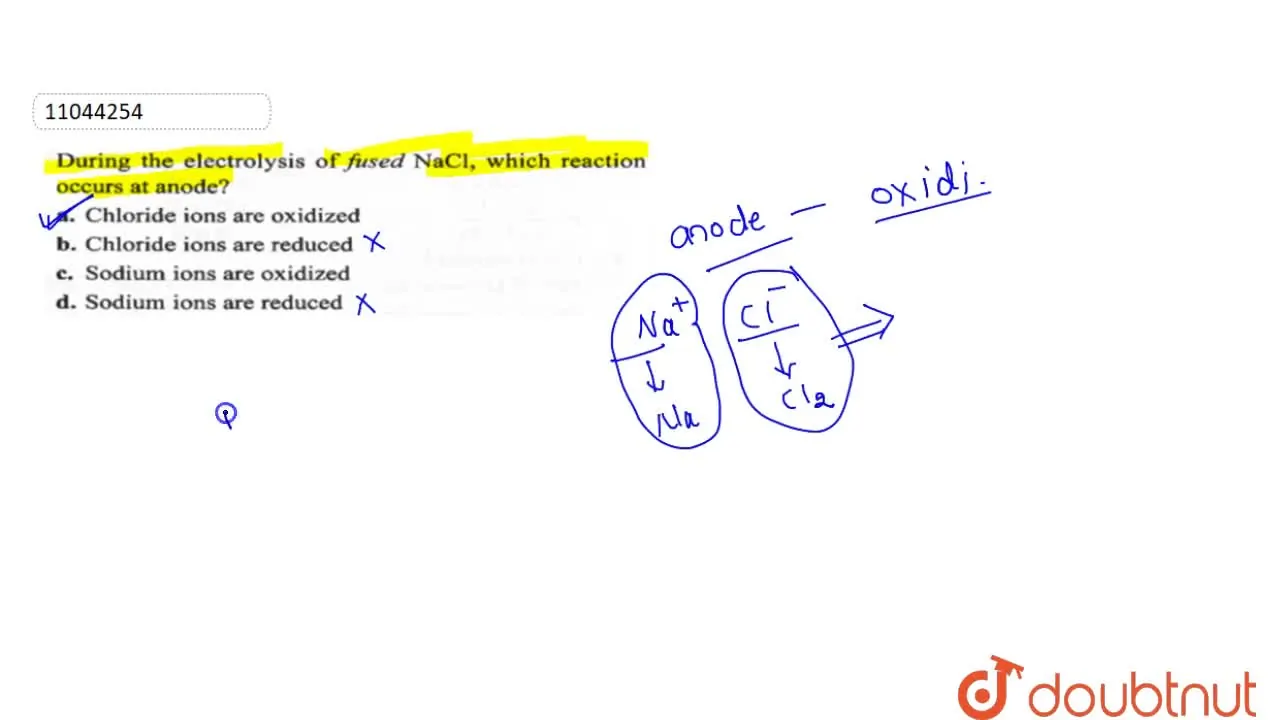 During the electrolysis of fused NaCl , which reaction occurs at anode