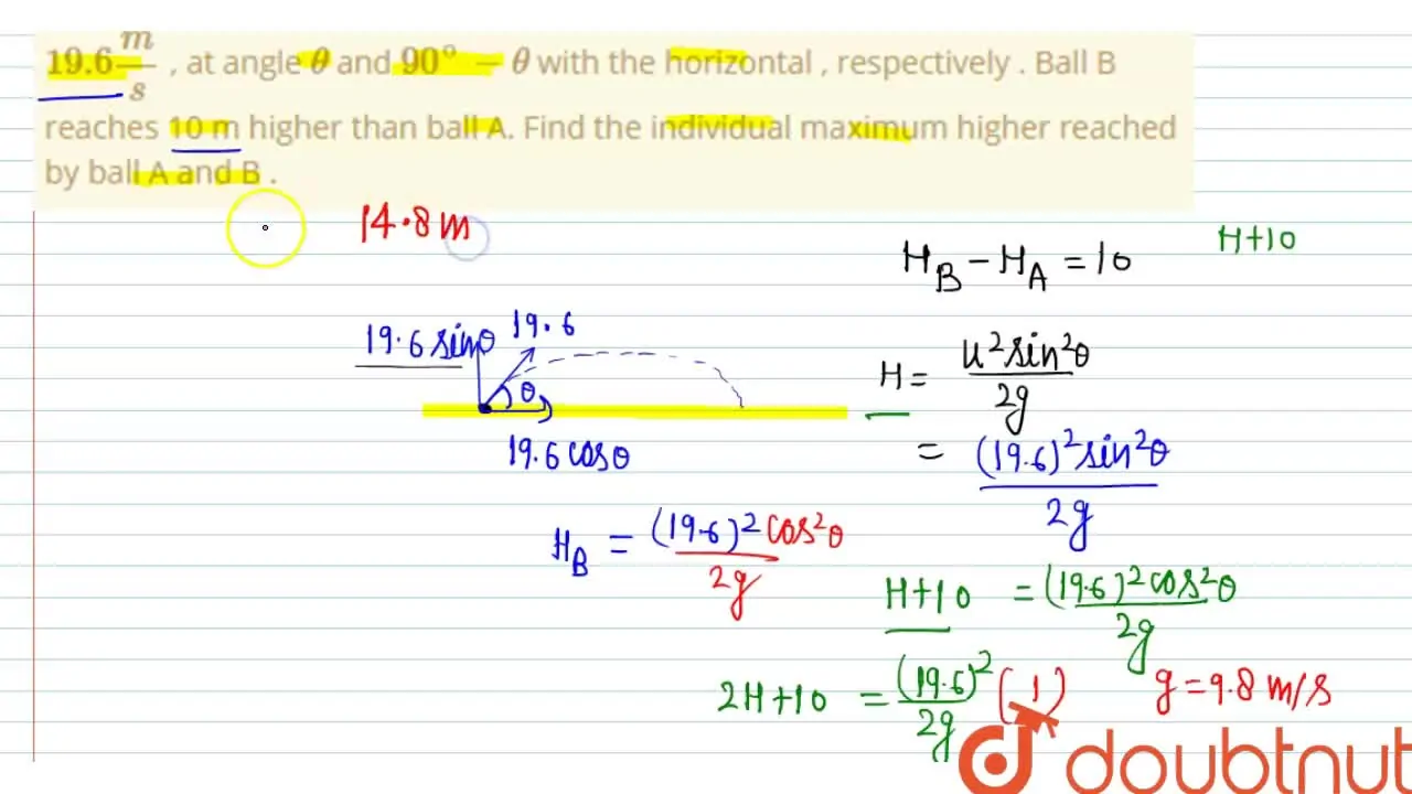 Two Balls A And B Are Thrown From The Same Point With Similar Velocity