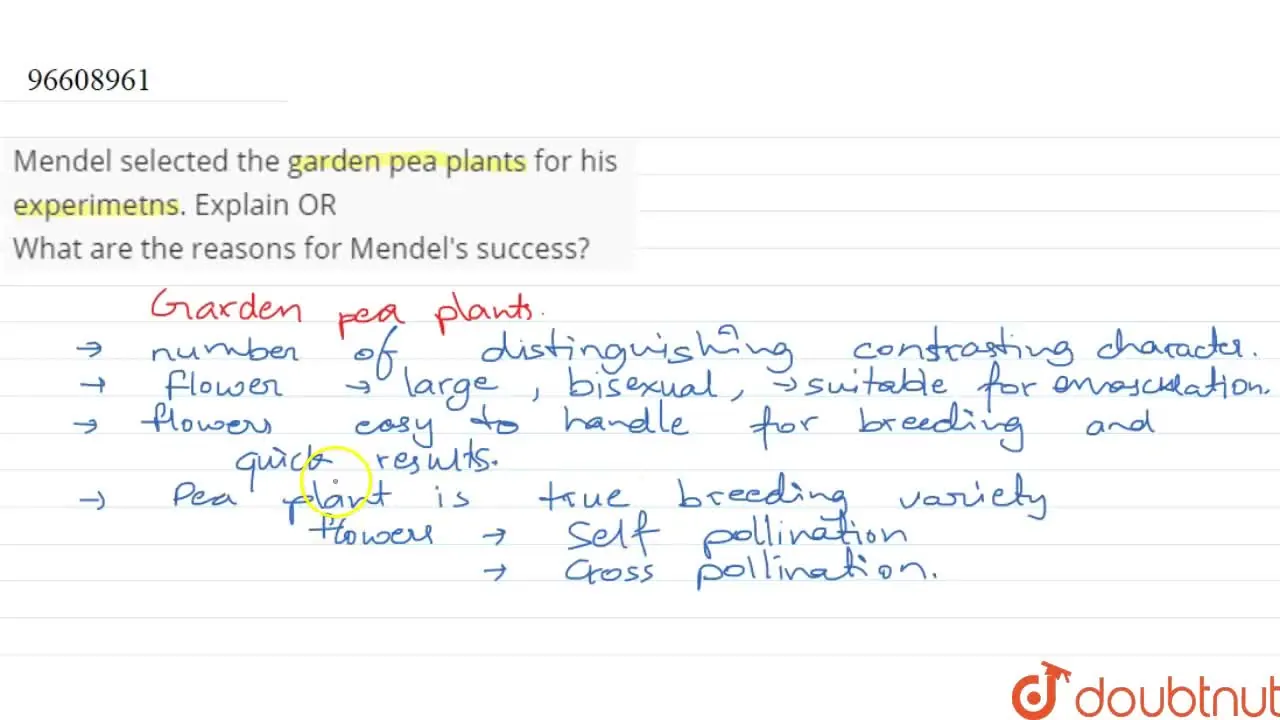 Mendel selected the garden pea plants for his experimetns. Explain