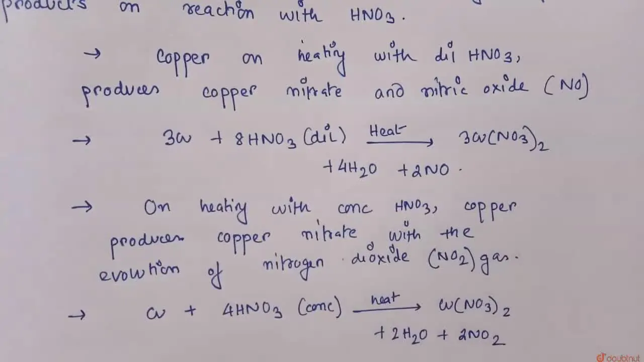 [Bengali] Illustrate how copper metal can give different products on r