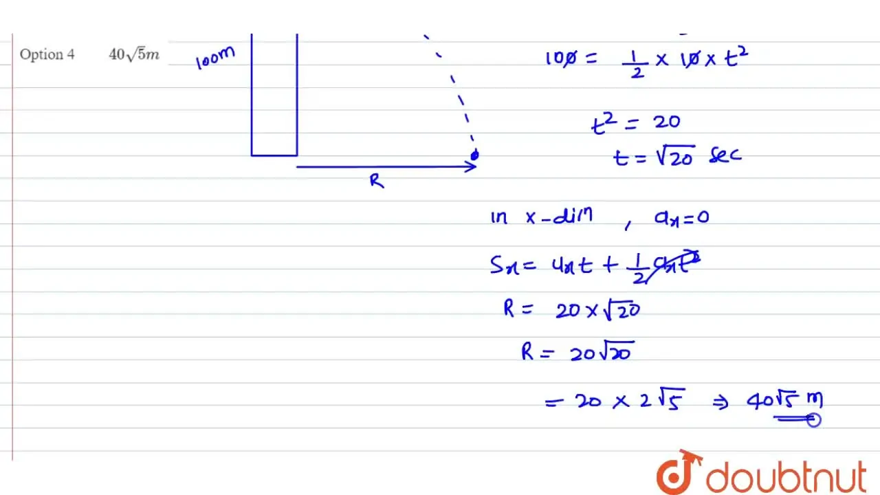 A ball is thrown horizontally with a speed of 20 m//s from the top of