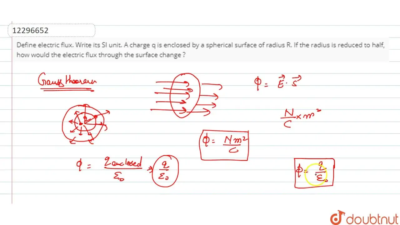 Define Electric Flux Write Its Si Unit A Charge Q Is Enclosed By A