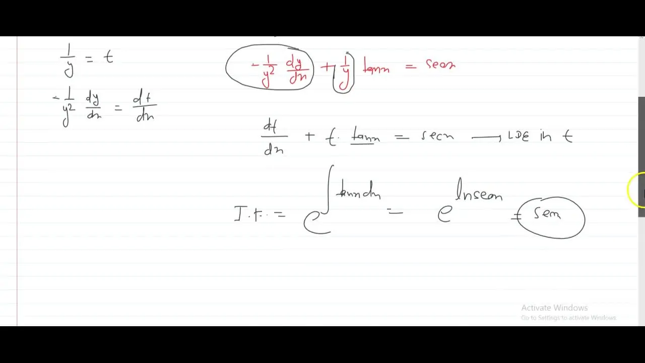 The integrating factor of the differential equation (dy)/(dx)=y tan x