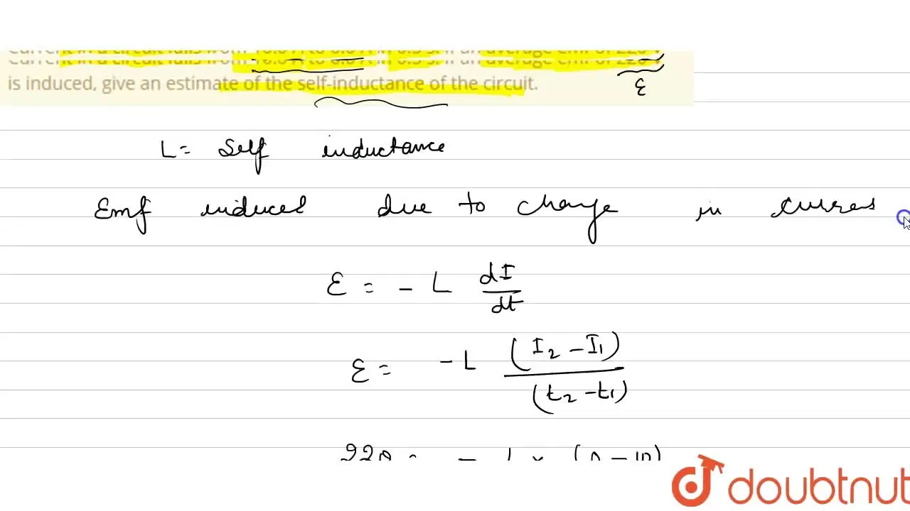 Current in a circuit falls from 10.0 A to 0.0 A in 0.5 s. If an averag