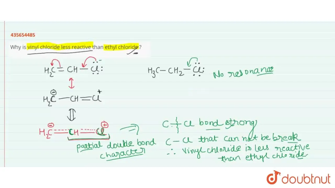 Why is vinyl chloride less reactive than ethyl chloride