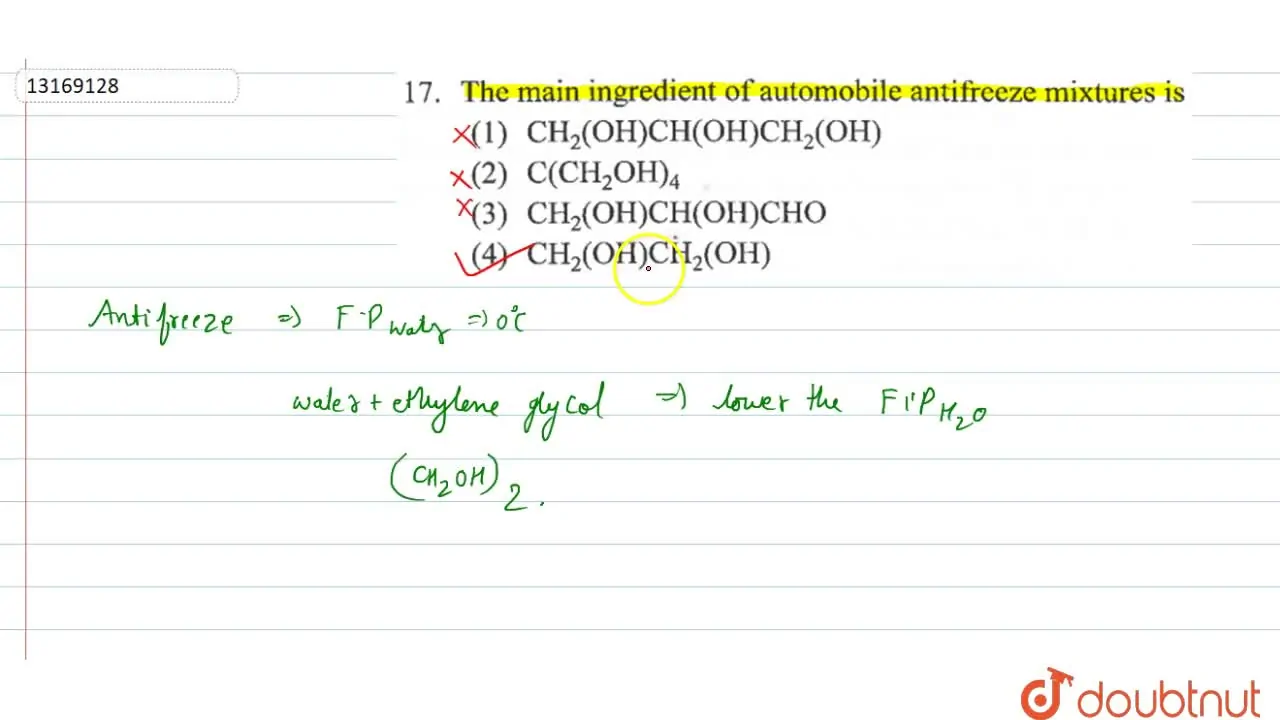 The main ingredient of automobile antifreeze mixtures is