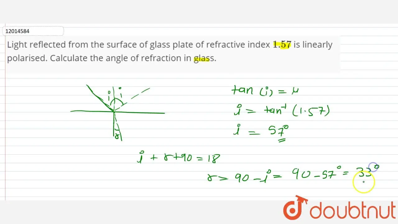 Light reflected from the surface of glass plate of refractive index 1
