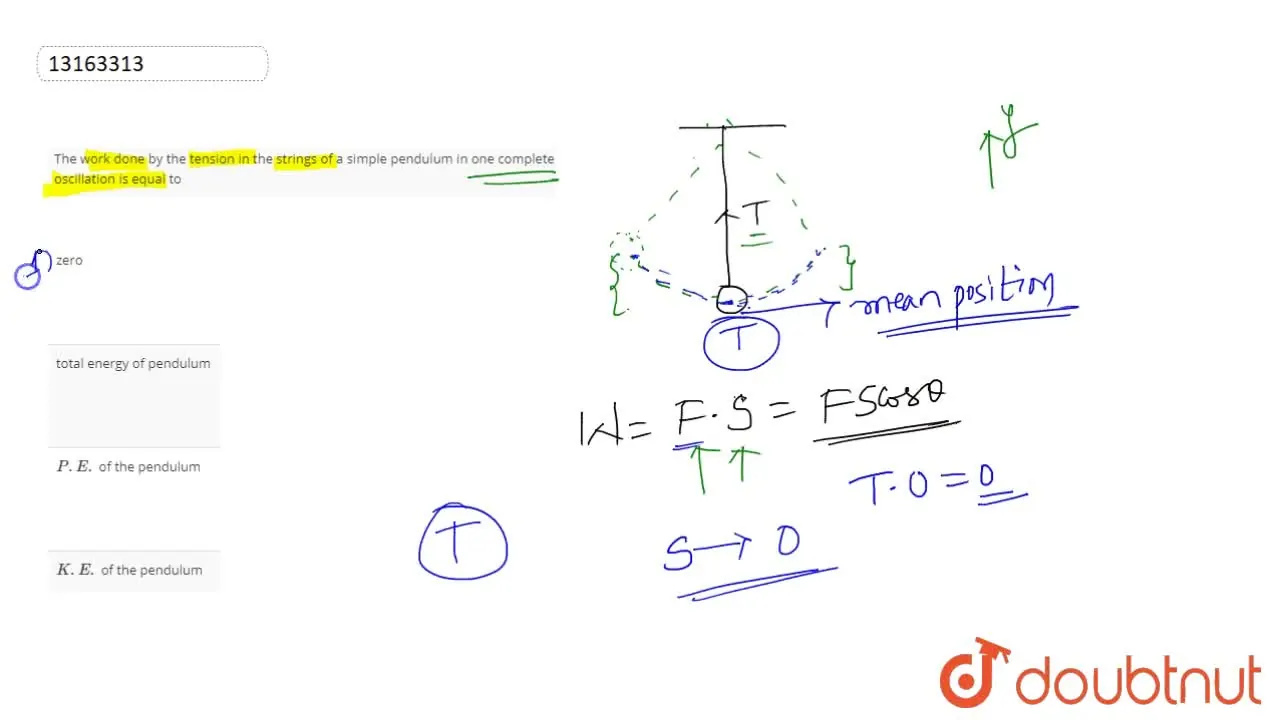 The work done by the tension in the strings of a simple pendulum in on