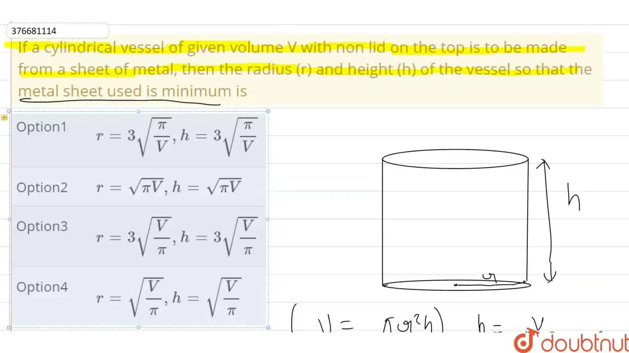 [Telugu] If a cylindrical vessel of given volume V with non lid on the