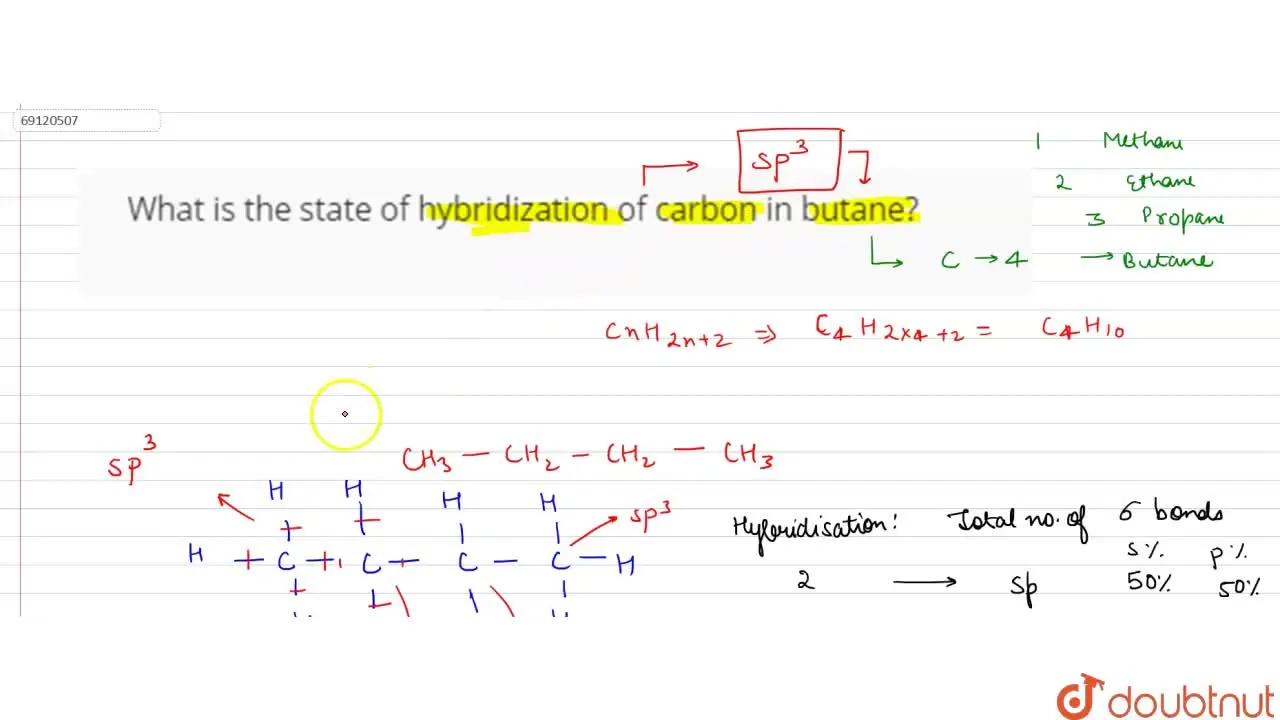 What is the state of hybridization of carbon in butane?