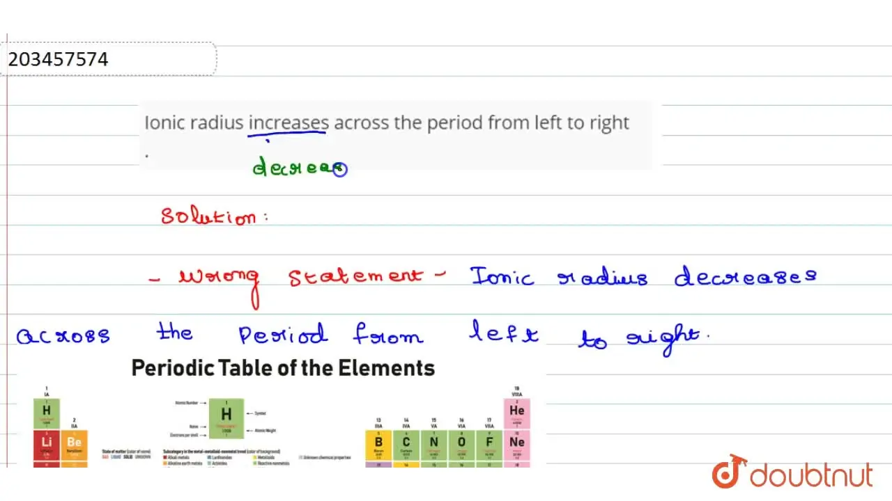 [Tamil] Ionic radius increases across the period from left to right