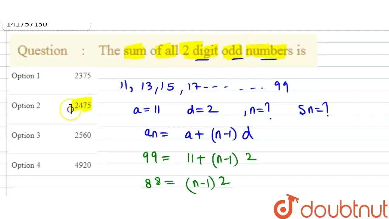 Sum Of All 2 Digit Odd Numbers