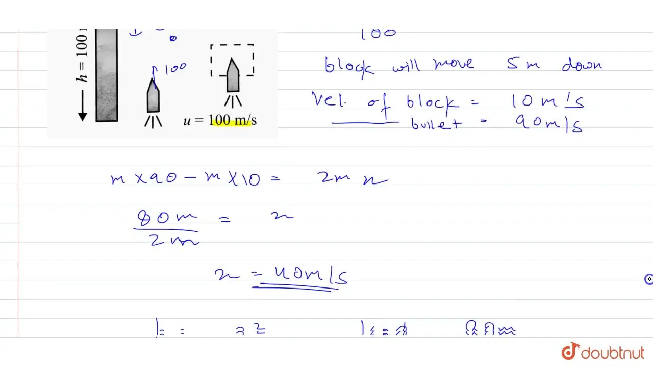 A wooden block of mass 10 g is dropped from the top of a tower 100 m h