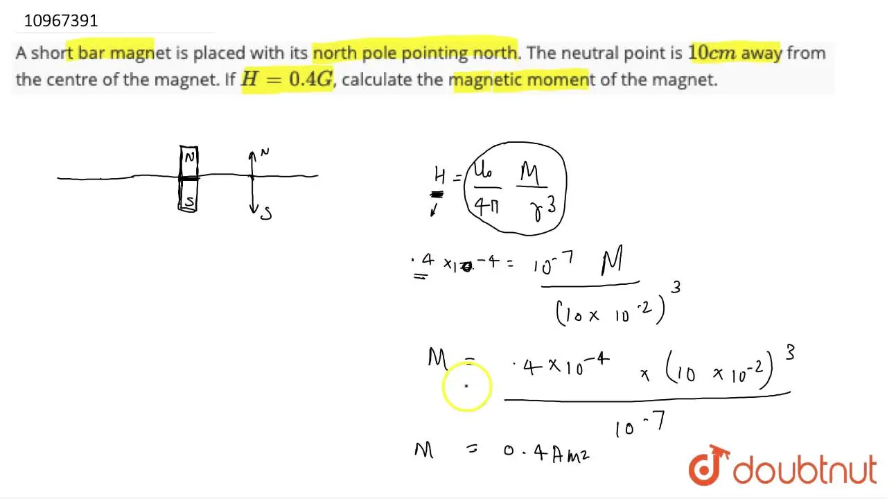 A short bar is placed with its north pole pointing north. The n