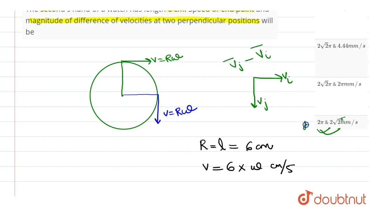The second's hand of a watch has length 6 cm. Speed of end point and m