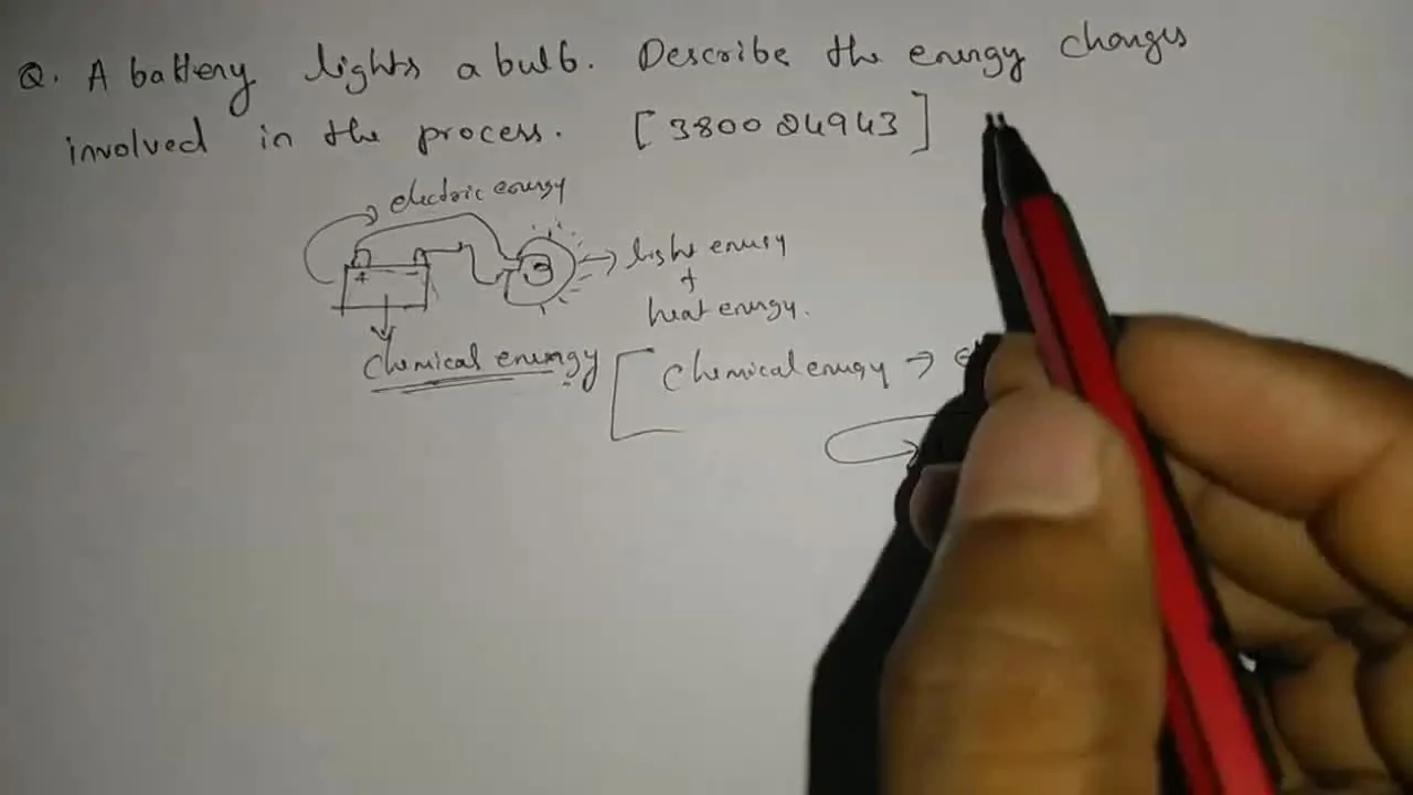 [Kannada] A battery lights a bulb. Describe the energy changes involve