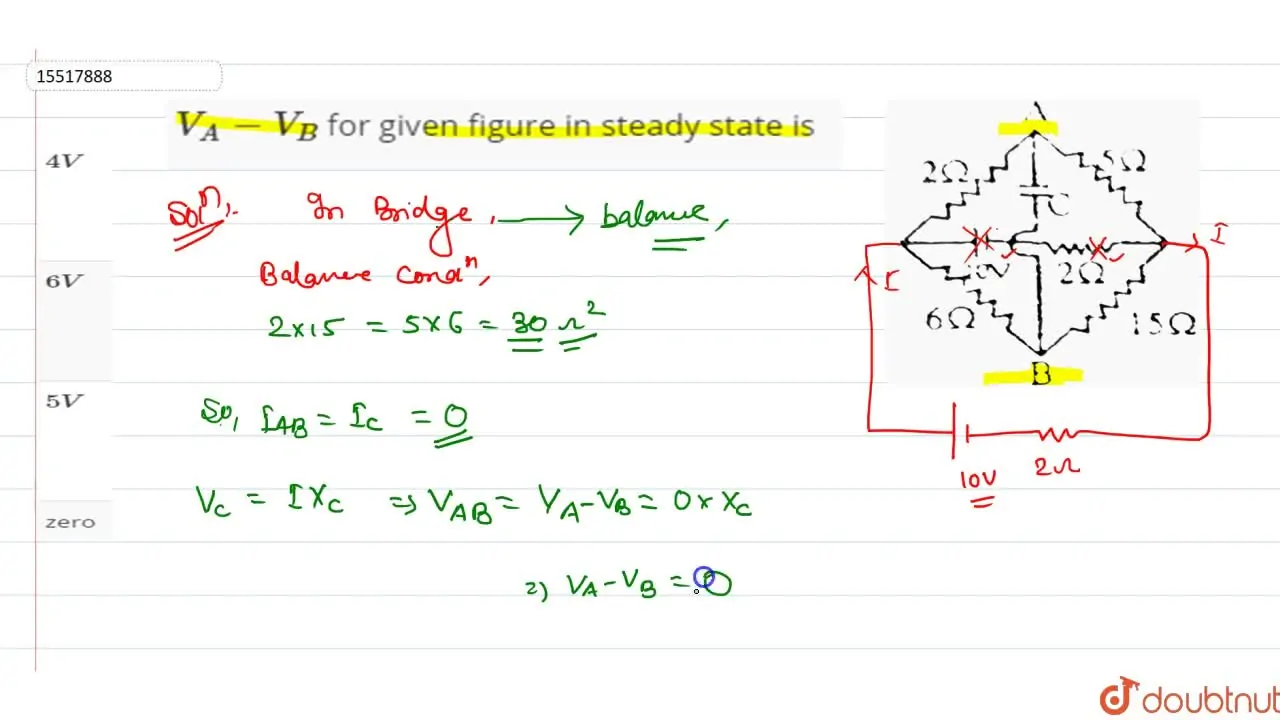 V(A)*V(B) For Given Figure In Steady State Is