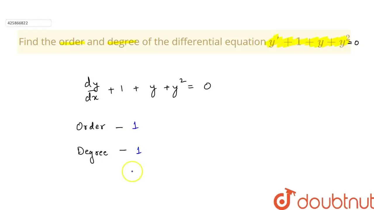 [Tamil] Find the order and degree of the differential equation y'+1+y+