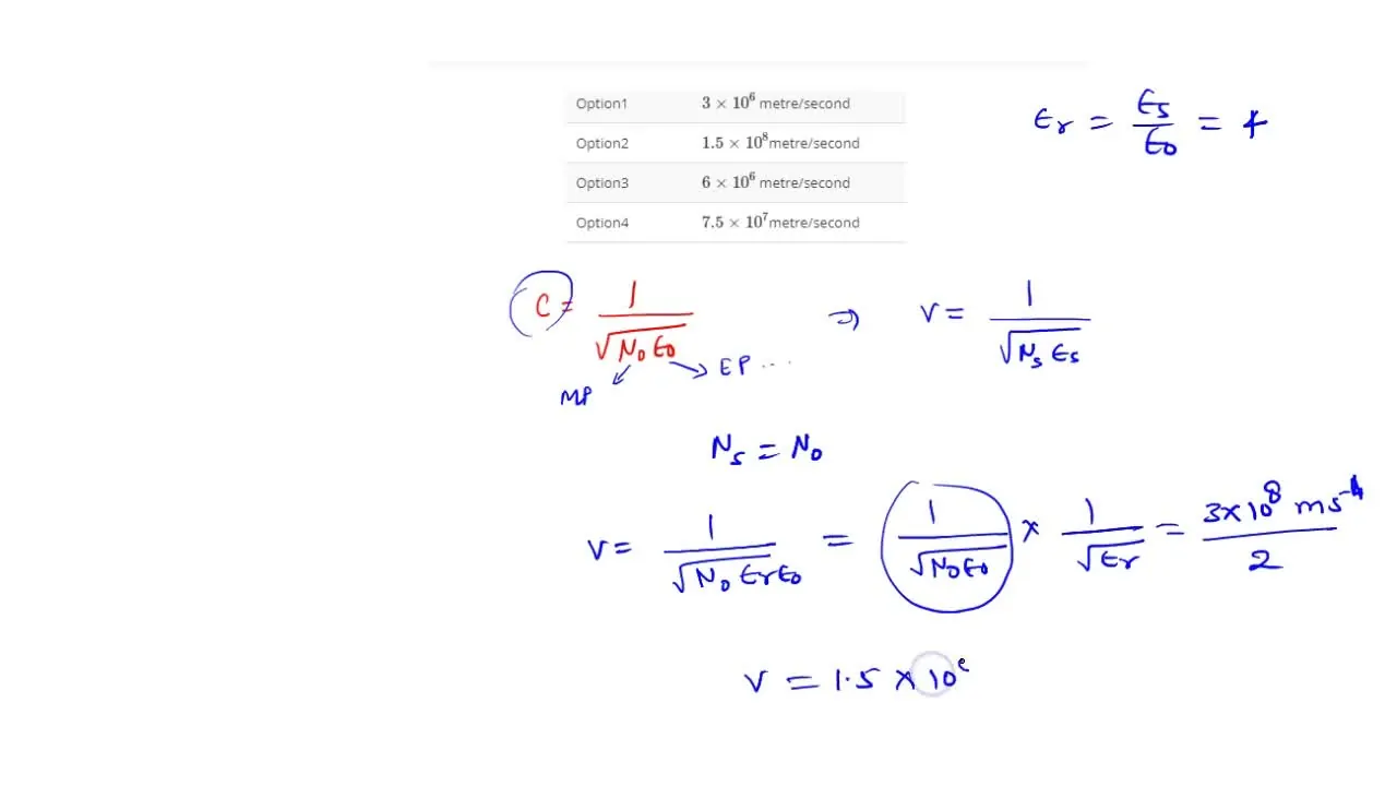 The velocity of waves in a dielectric medium (in(r)=4)