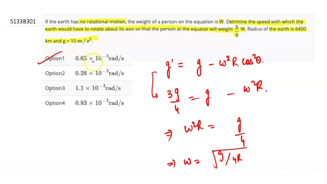 If the earth has no rotational motion, the weight of a person on the e