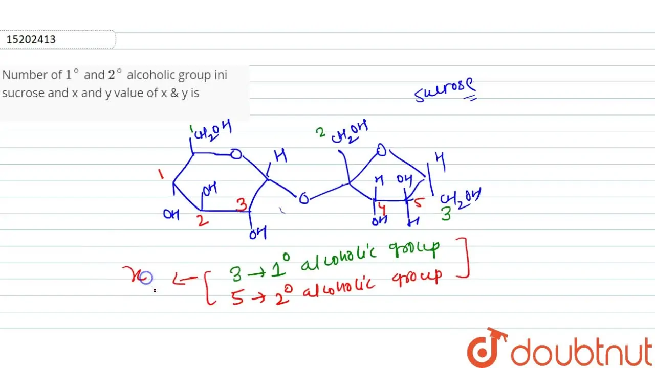 Number Of 1^(@) And 2^(@) Alcoholic Group Ini Sucrose And X And Y Valu