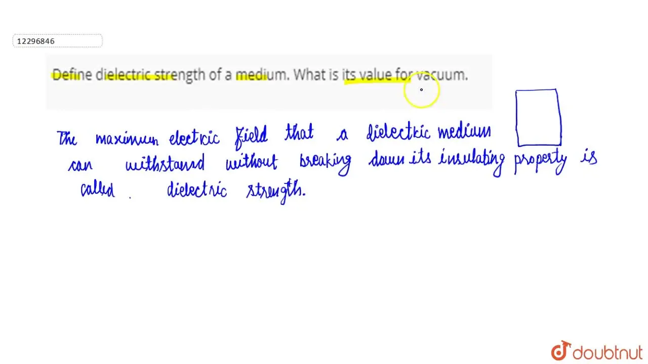 Define dielectric strength of a medium. What is its value for vacuum.