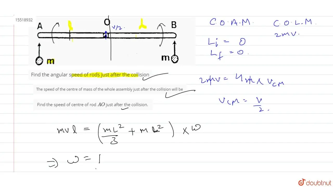 Two identical unifrom rods OA and OB each of length l and mass m are c