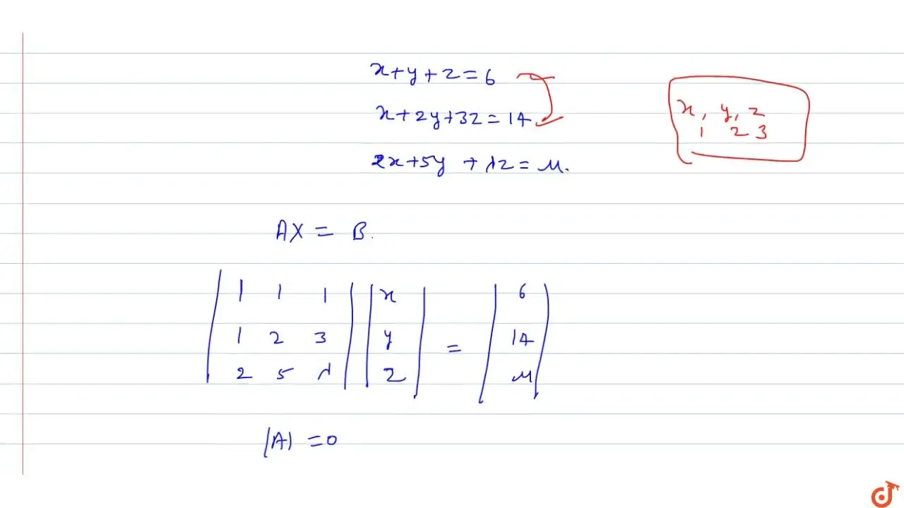 Solve the system of linear equations by matrix inverse method and find