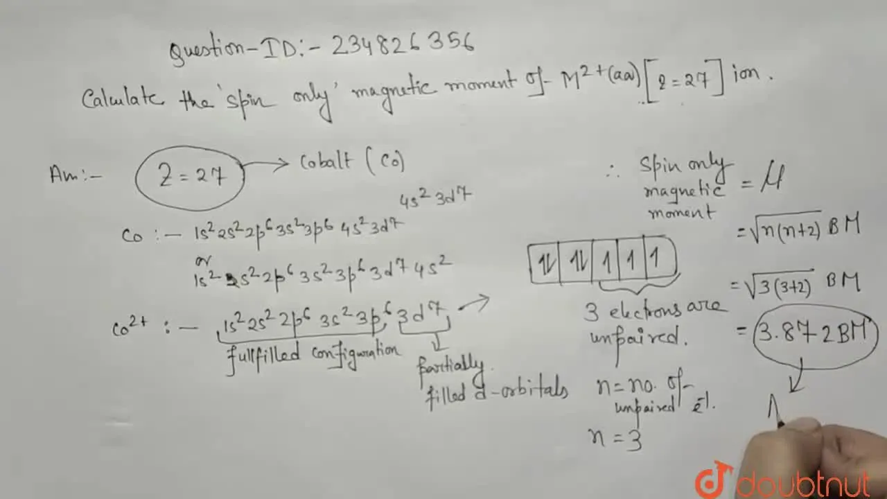 [Bengali] Calculate the 'spin only' moment of M^(2+)(aq) ion