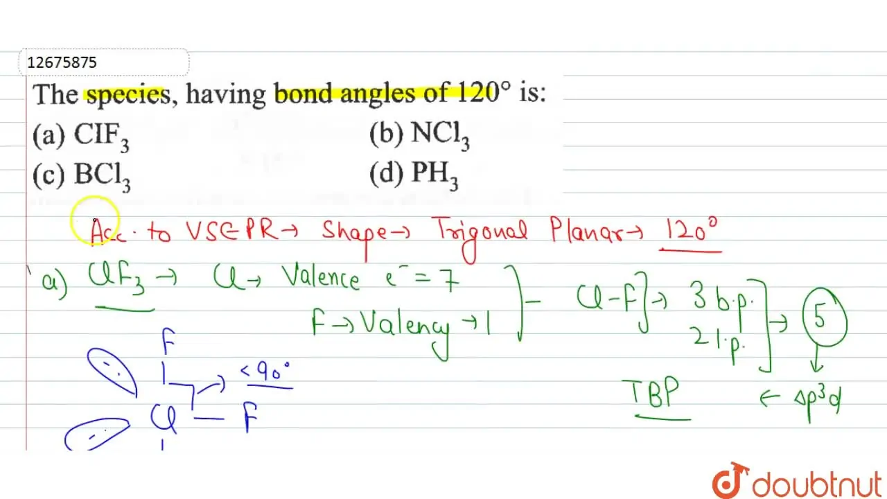 The species, having bonds angle of 120^(@) is