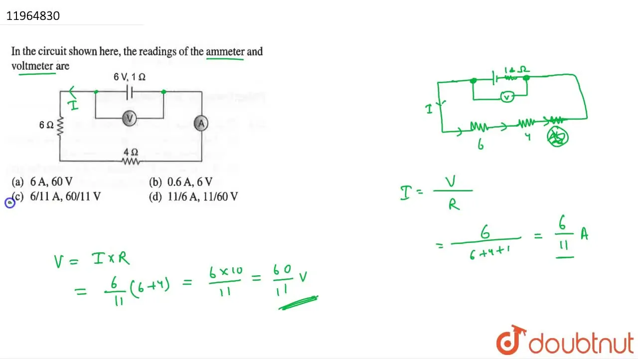 In The Circuit Shown Here, The Readings Of The Ammeter And Voltmeter A