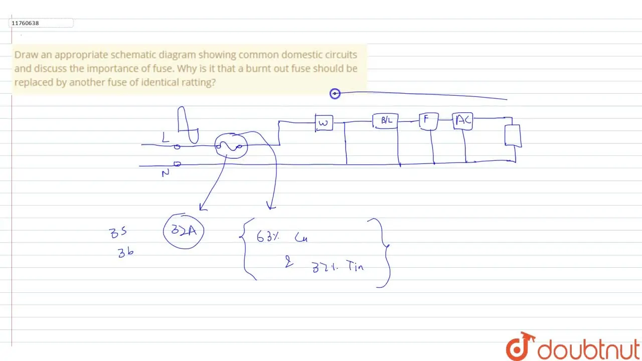 Draw an appropriate schematic diagram showing common domestic circuits