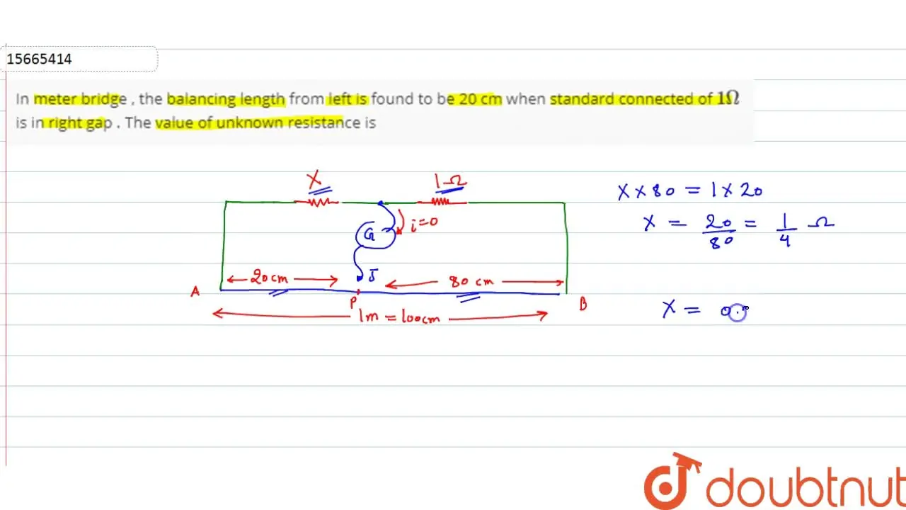 In meter bridge , the balancing length from left is found to be 20 cm