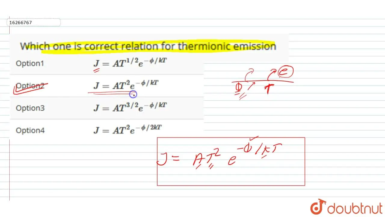 Which one is correct relation for thermionic emission