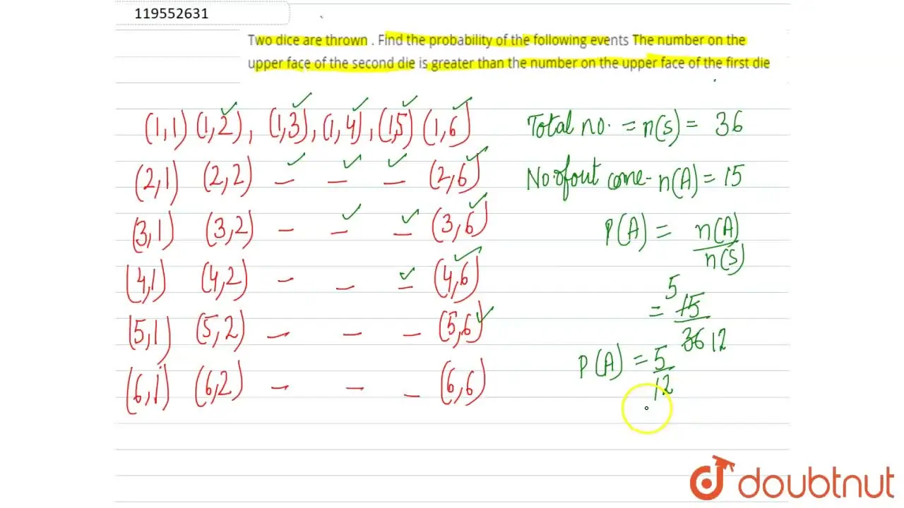 Two dice are thrown . Find the probability of the following events