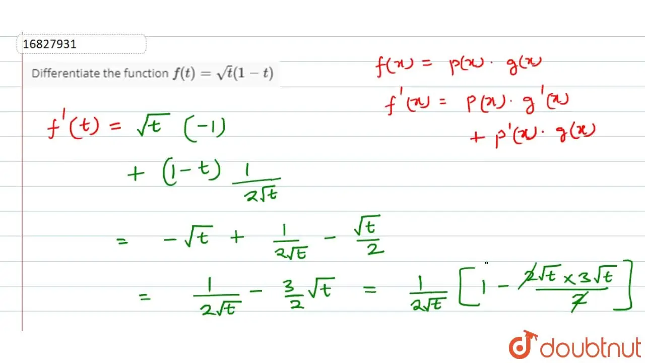 Differentiate the function f(t)=sqrt(t)(1-t)