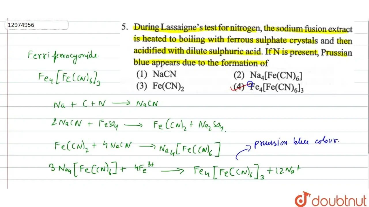 During Lassaigne's test for nitrogen, the sodium fusion extract i9s he