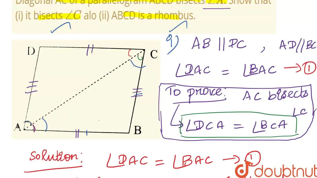 [Tamil] Diagonal AC of a parallelogram ABCD bisects angleA. Show that