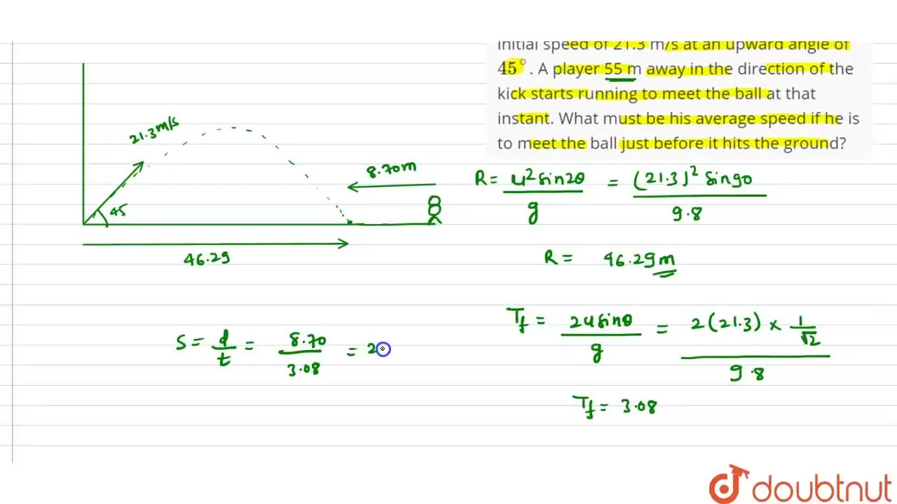 A soccer ball is kicked from the ground with an initial speed of 21.3