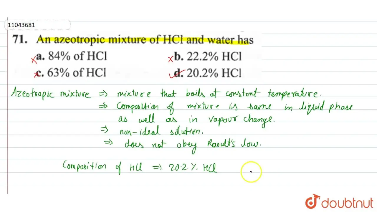 An azeotropic mixture of HCl and water has