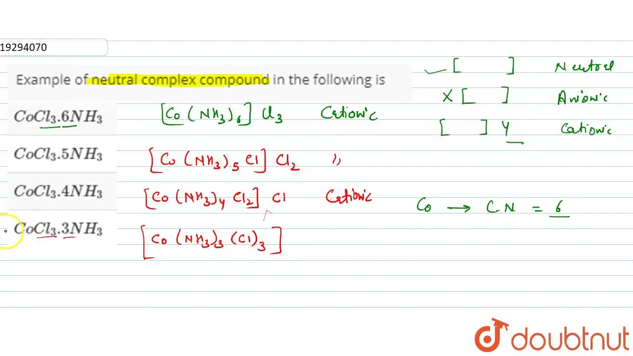 Example Of Neutral Complex Compound In The Following Is